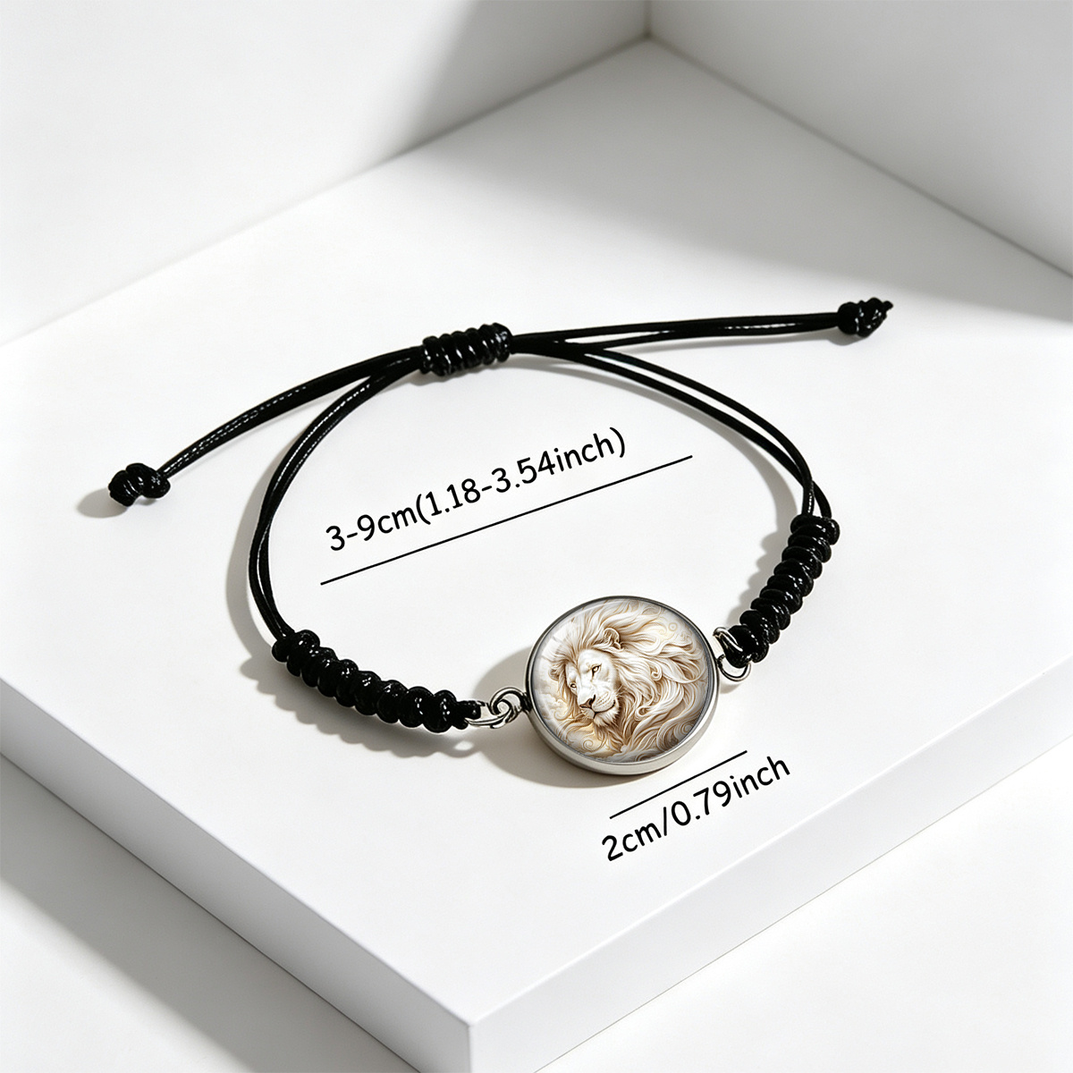 Unisex Light-Colored Lion Art Printed Round Glass Adjustable Bracelet
